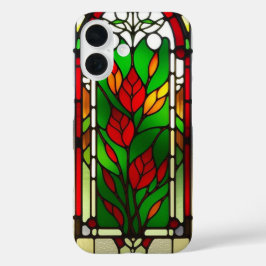 Red Flower Elegant Glas in lood Art iPhone 16 Hoesje