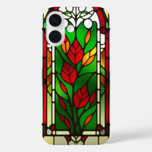 Red Flower Elegant Glas in lood Art Case-Mate iPhone Case (Achterkant)