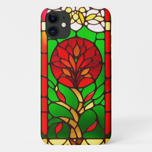 Red Flower Elegant Glas in lood Art Case-Mate iPhone Case (Achterkant)