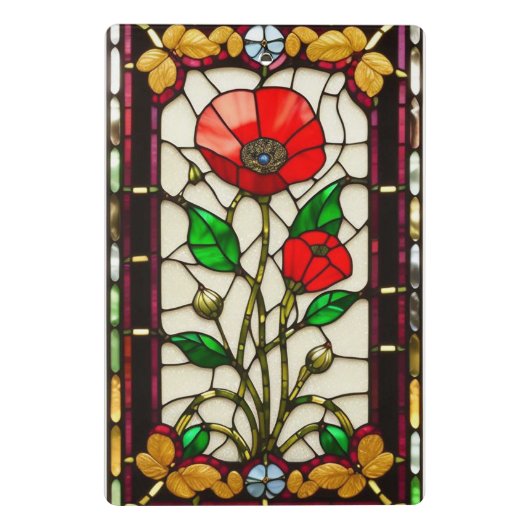 Red Flower Elegant Glas in lood Art Mini Klembord (Achterkant)
