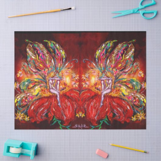 RED FLOWER FAIRY Fantasy Tissuepapier (Craft)