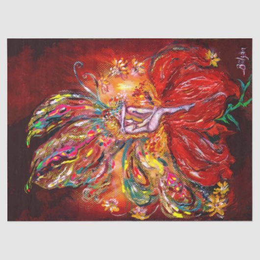 RED FLOWER FAIRY Fantasy Tissuepapier (Voorkant)