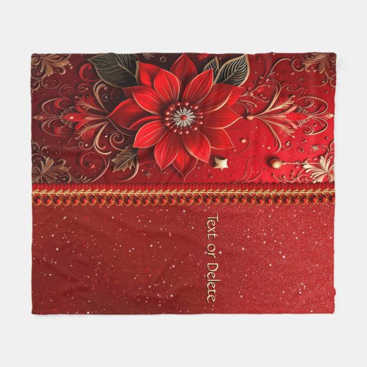 Red Flower Fleece Blanket (Voorkant (Horizontaal))