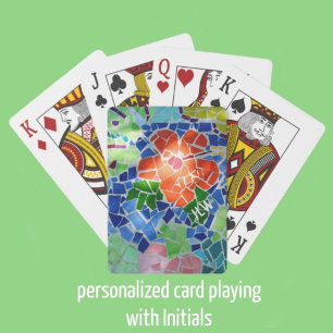 Red Flower Green Koi Fish Colorful Mosaic Pokerkaarten