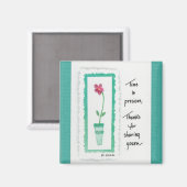 Red Flower Green Pot "Time is Precious" gezegde Magneet (Voorkant / Achterkant)