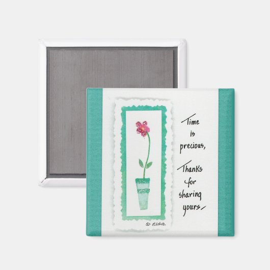 Red Flower Green Pot "Time is Precious" gezegde Magneet (Voorkant / Achterkant)
