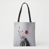 Red Flower Grey Art Tote Bag (Voorkant)