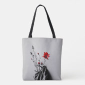 Red Flower Grey Art Tote Bag (Achterkant)