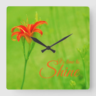 Red Flower "Het is tijd om te schijnen" Vierkante Klok
