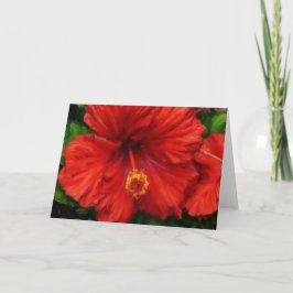 Red Flower Hibiscus Tropical Floral Art Kaart