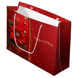 Red Flower Holiday Gift Bag Groot Cadeauzakje