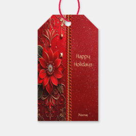 Red Flower Holiday Gift Tag Cadeaulabel