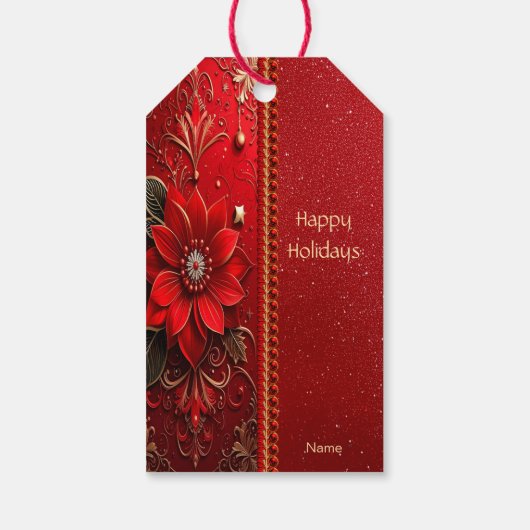 Red Flower Holiday Gift Tag Cadeaulabel (Achterkant)