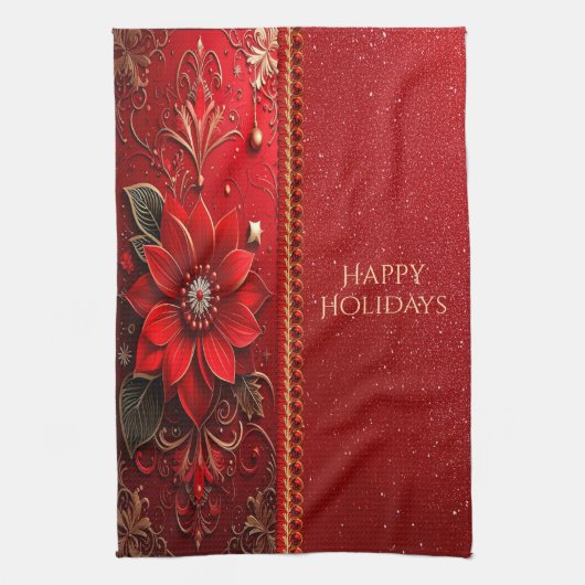 Red Flower Holiday Kitchen Towel Theedoek (Verticaal)