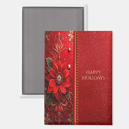 Red Flower Holiday Magnet (Voorkant / Achterkant)