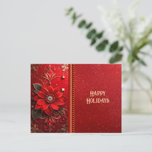 Red Flower Holiday Postcard Briefkaart (Staand voorkant)