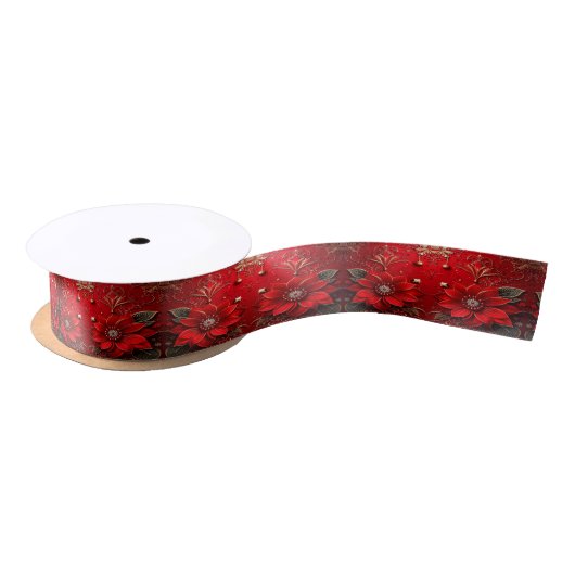 Red Flower Holiday Satin Ribbon Satijnen Lint (Spoel)