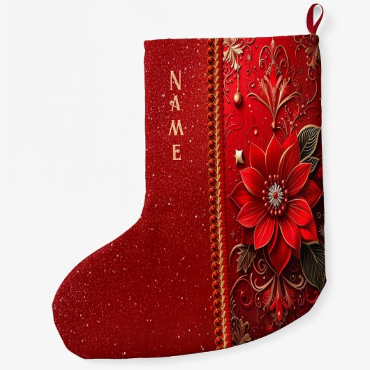 Red Flower Holiday Stocking Grote Kerstsok (Achterkant)