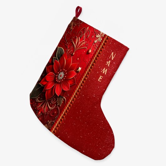 Red Flower Holiday Stocking Grote Kerstsok (Voorkant (Hangend))