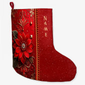 Red Flower Holiday Stocking Grote Kerstsok (Voorkant)