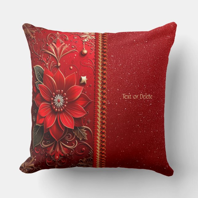 Red Flower Holiday Throw Pillow Kussen (Voorkant)