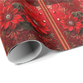 Red Flower Holiday Wrapping Paper Cadeaupapier (Rol Hoek)