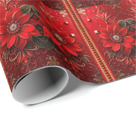 Red Flower Holiday Wrapping Paper Cadeaupapier
