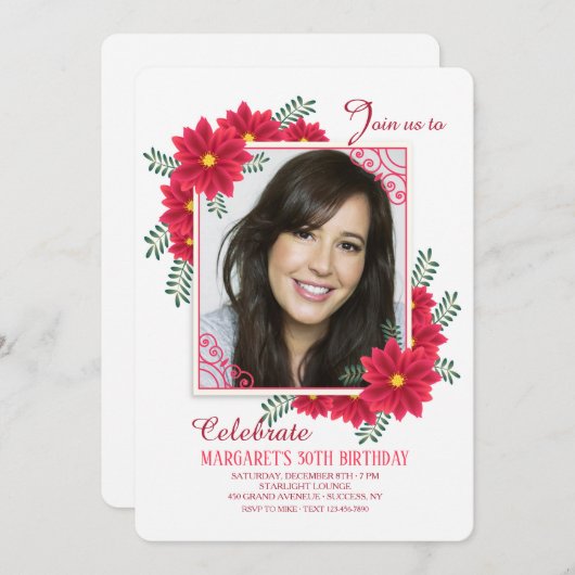 Red Flower Lijst Fotouitnodiging Kaart (Voorkant / Achterkant)