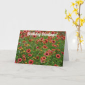 Red Flower Meadow Wildflower Verjaardag Kaart (Gele Bloem)