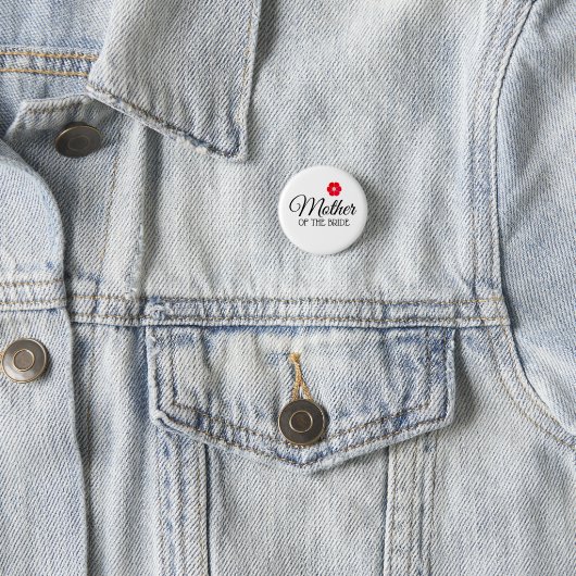 Red Flower Moeder of the Bride Button Badges (In situ)