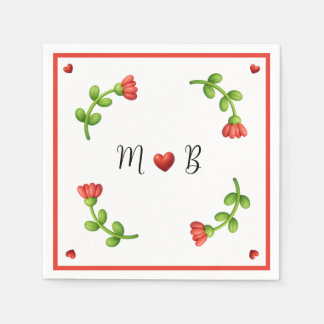 Red Flower Paper Napkins – Personalized Monogram Servet