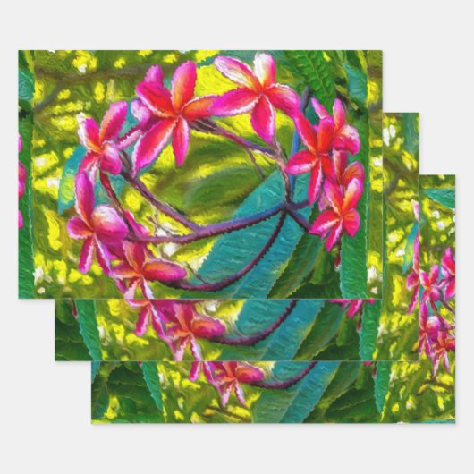Red Flower Plumeria Pattern Inpakpapier Vel (Set)