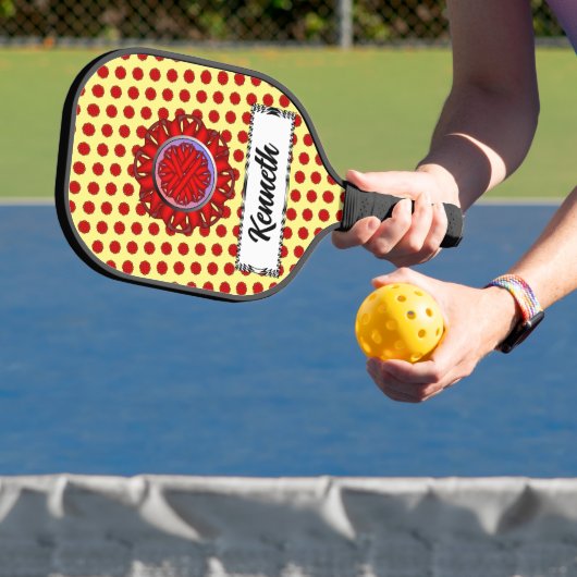 Red Flower Ribbon door Kenneth Yoncich Pickleball Paddle (Insitu)