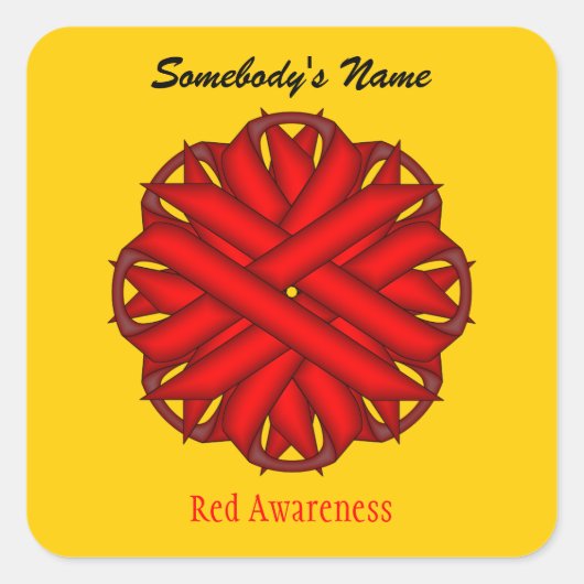 Red Flower Ribbon door Kenneth Yoncich Vierkante Sticker (Voorkant)