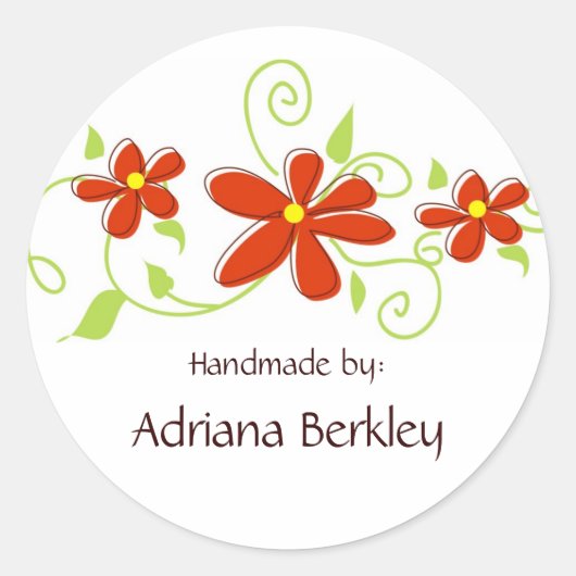 Red Flower Sticker Labels voor handgemaakte items (Voorkant)