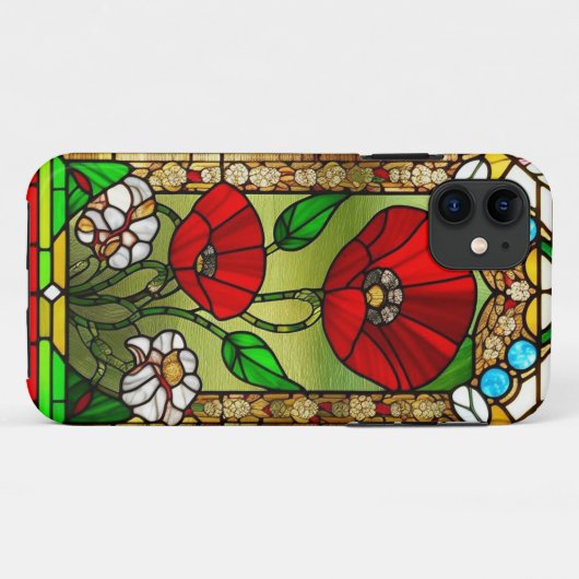 Red Flower Vivid Glas in lood Art Case-Mate iPhone Case (Achterkant (horizontaal))