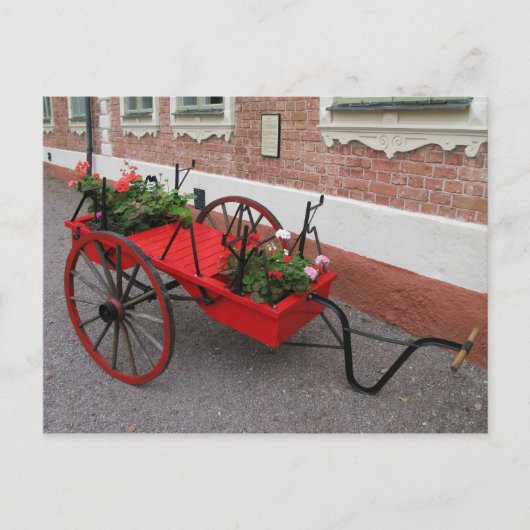 Red Flower-Wagon op Briefkaart (Voorkant)