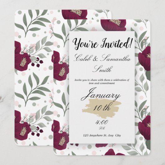 Red Flower Wedding Invitation Kaart (Voorkant / Achterkant)