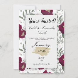 Red Flower Wedding Invitation Kaart