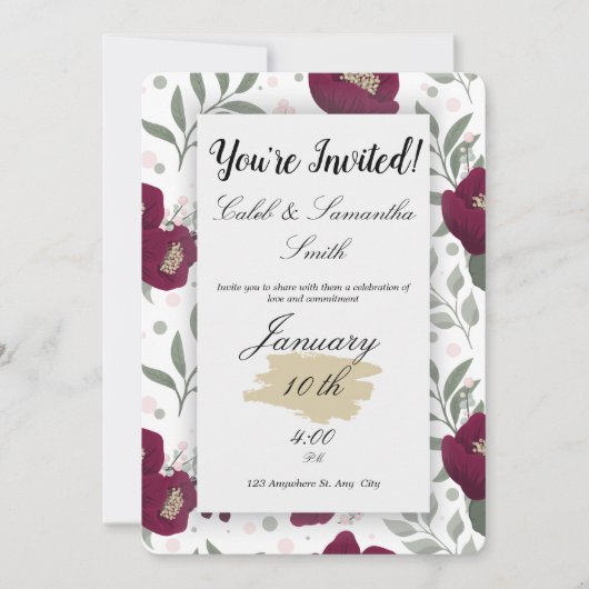 Red Flower Wedding Invitation Kaart (Voorkant)