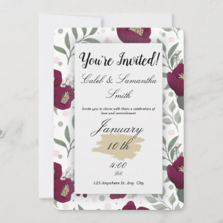 Red Flower Wedding Invitation Kaart