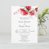 Red flower wedding uitnodiging (Staand voorkant)