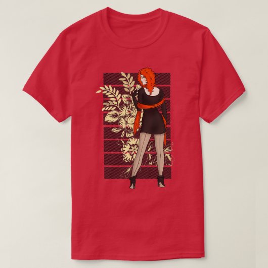 Red Flower Winter Pinup T-shirt (Design voorkant)