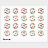 Red Flower Wreath Initiaal personaliseren Ronde Sticker (Vel)