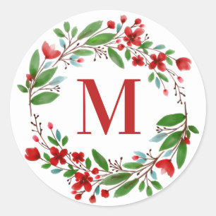 Red Flower Wreath Initiaal personaliseren Ronde Sticker