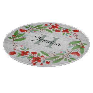Red Flower Wreath Rustic, aangepast Snijplank