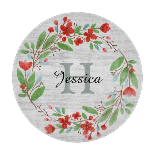 Red Flower Wreath Rustic, aangepast Snijplank (Voorkant)