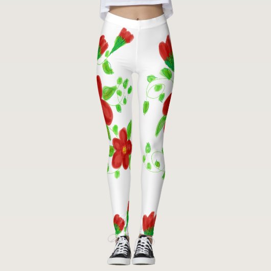 Red Flowered Designer Leggings (Voorkant)