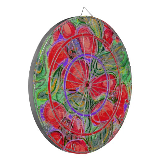 Red Flowers Art Fantasy Dartboard Dartbord (Voorkant Links)