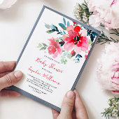 Red Flowers Baby shower Invitation Kaart
